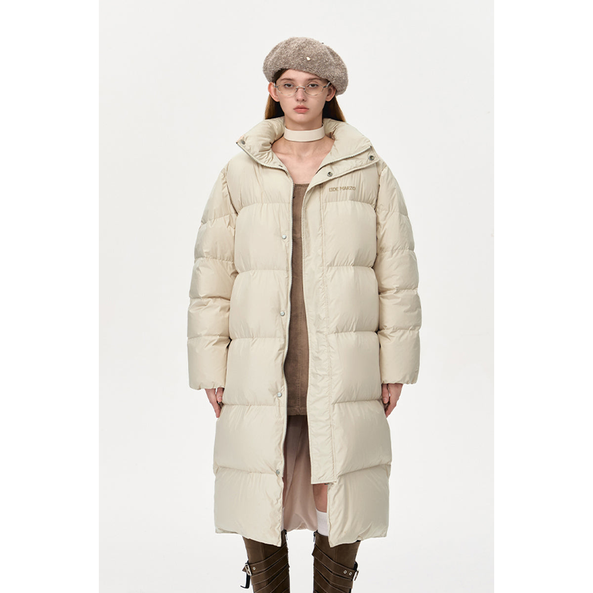 13DE MARZO Bear Down Long Puffer Jacket Beige