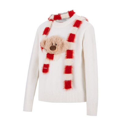 13DE MARZO Bear Thin Scarf Sweater White