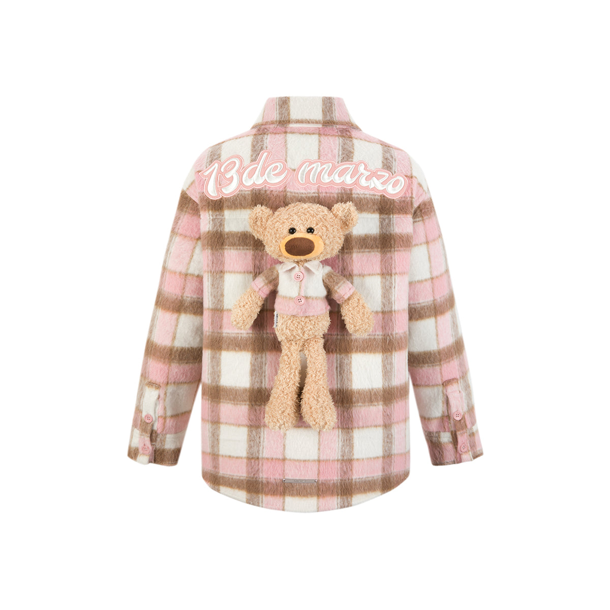 13DE MARZO Bear Tweed Plaid Shirt Pink