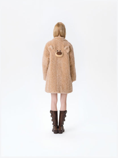 13DE MARZO Bear Fuzzy Long Coat Khaki