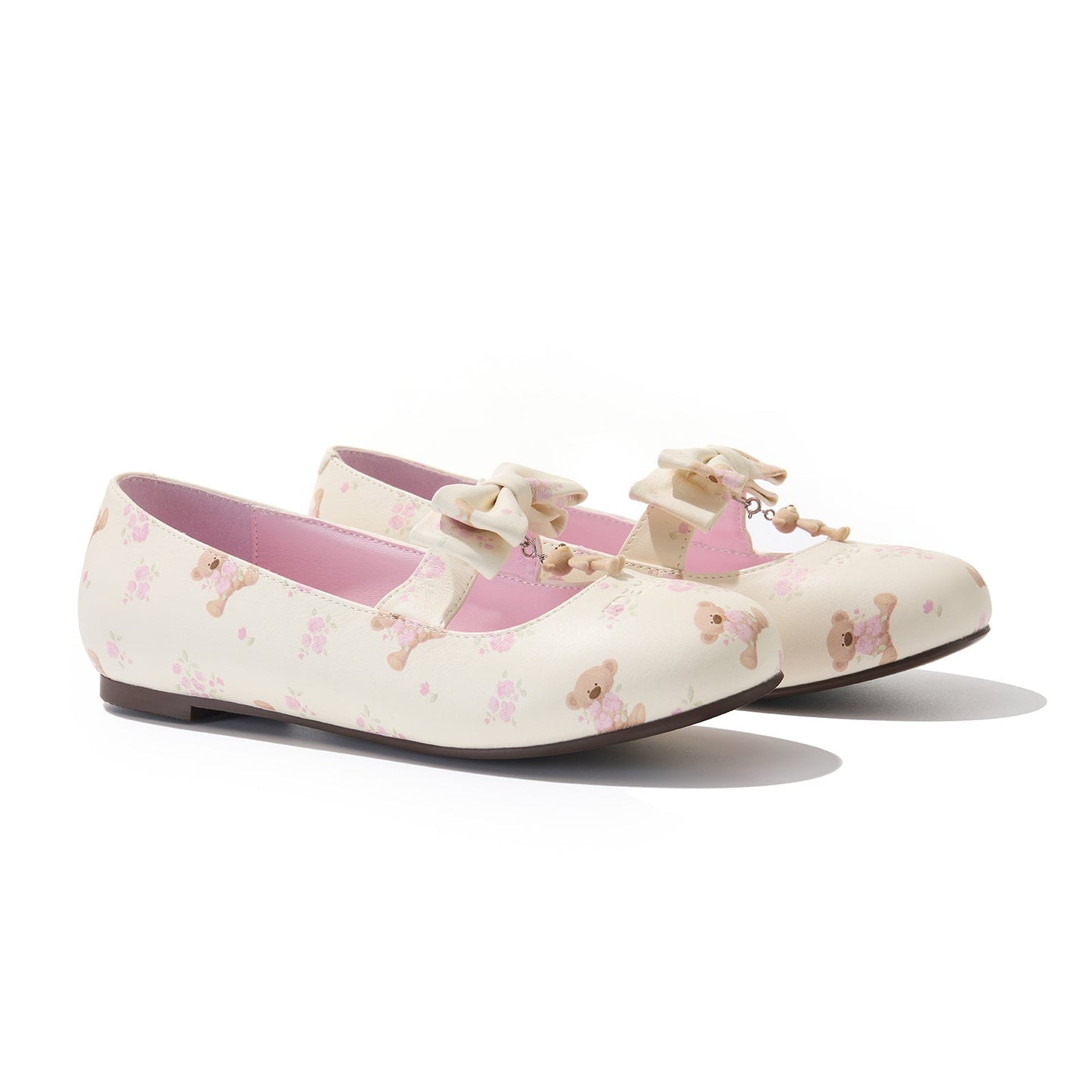 13DE MARZO Floral-Print Lined Ballet Flats Beige