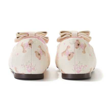 13DE MARZO Floral-Print Lined Ballet Flats Beige