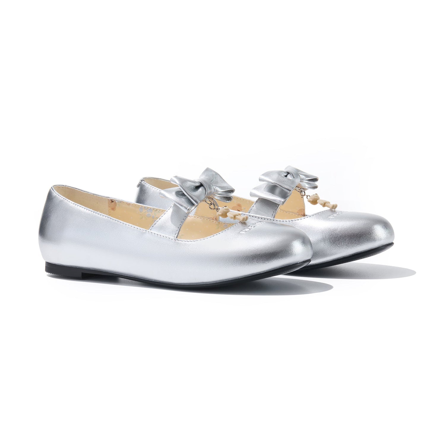 13DE MARZO Floral-Print Lined Ballet Flats Silver