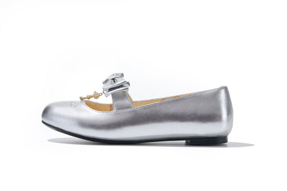 13DE MARZO Floral-Print Lined Ballet Flats Silver