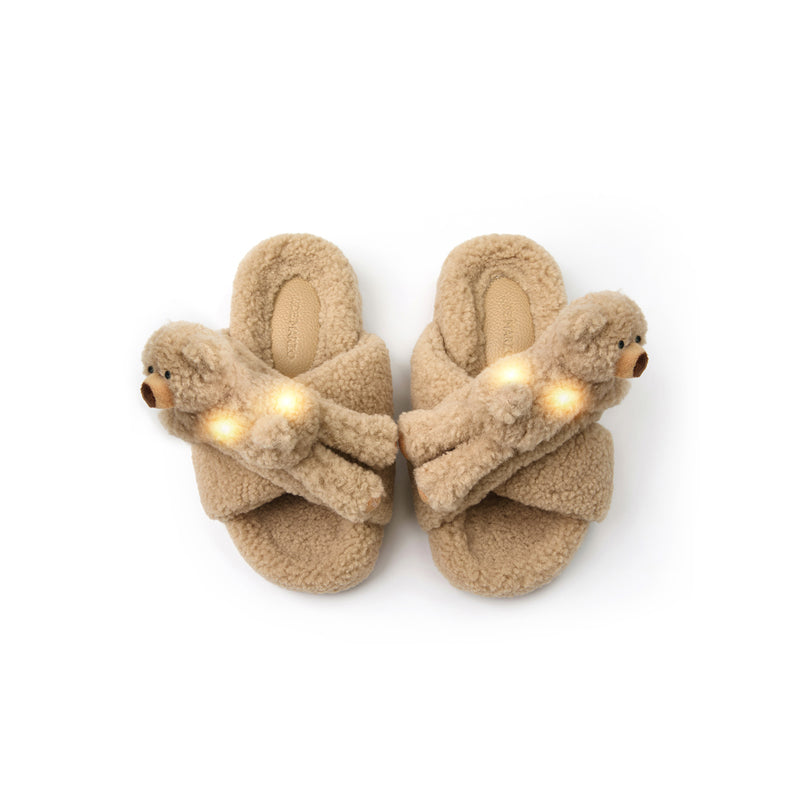 13DE MARZO Luminous Bear Criscross Slippers Khaki