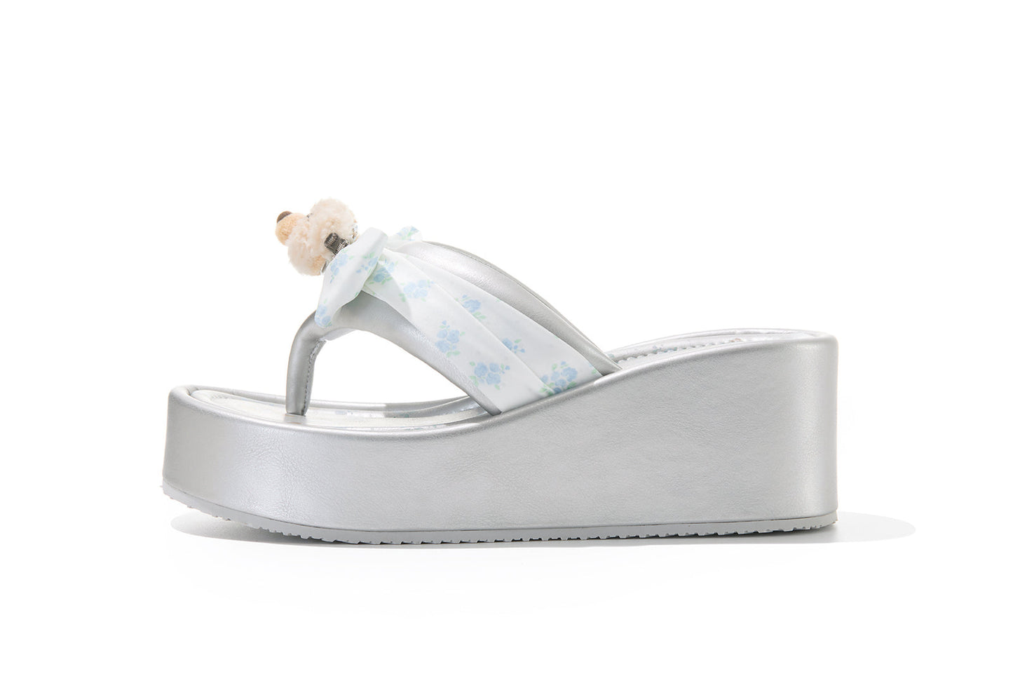 13DE MARZO Floral-print Wedge Sandals Silver