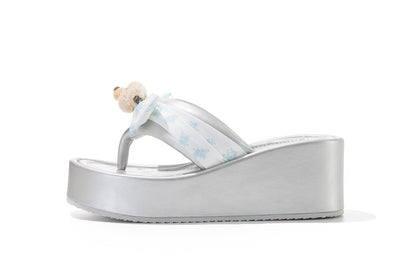 13DE MARZO Floral-print Wedge Sandals Silver