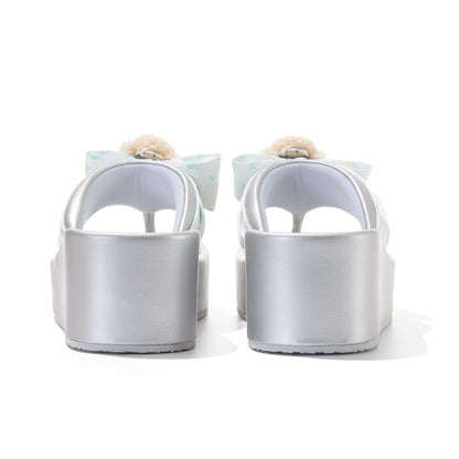 13DE MARZO Floral-print Wedge Sandals Silver