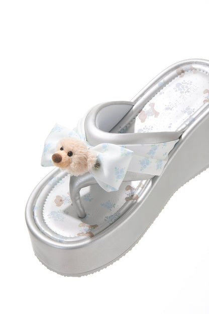 13DE MARZO Floral-print Wedge Sandals Silver