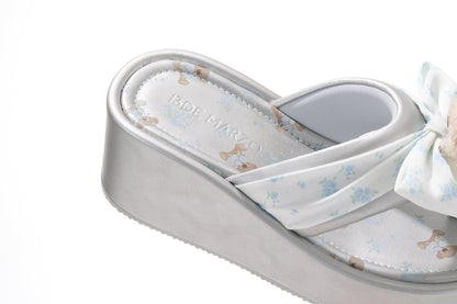 13DE MARZO Floral-print Wedge Sandals Silver