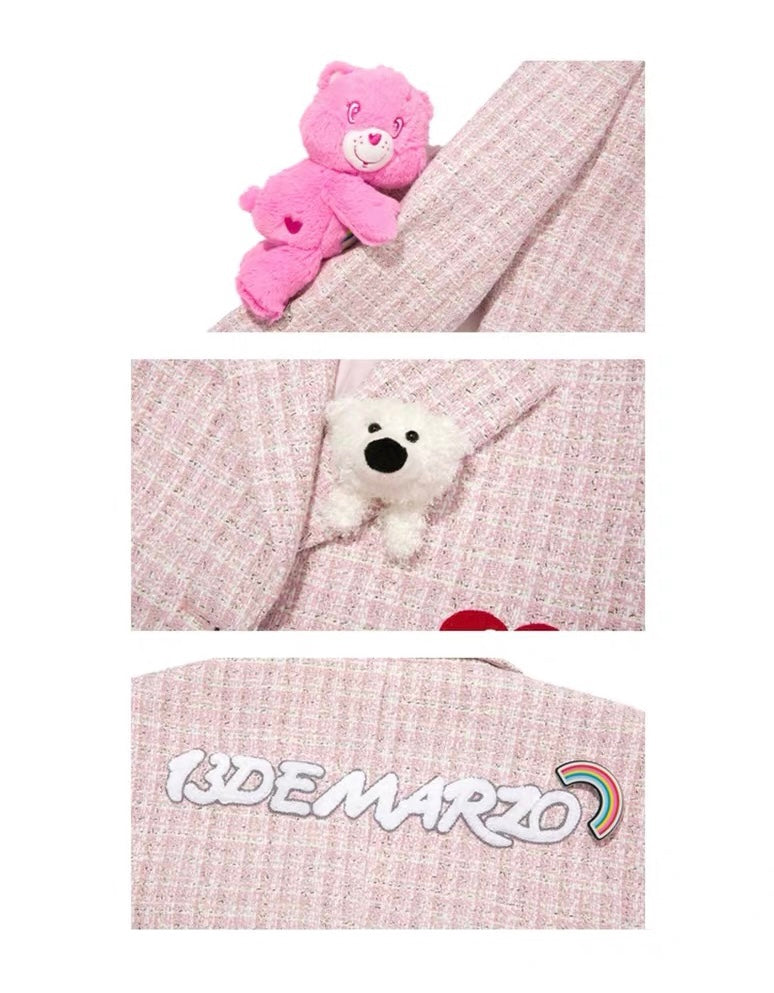 13DE MARZO x CARE BEARS Tweed Short Suit Promise Pink