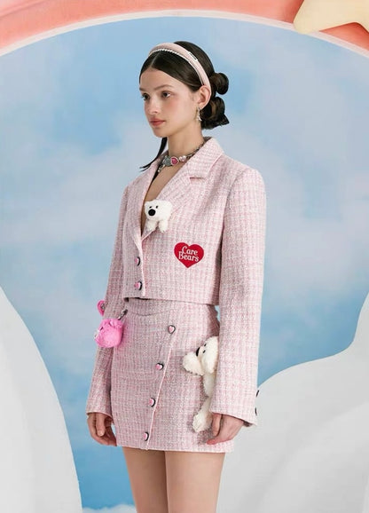 13DE MARZO x CARE BEARS Tweed Short Suit Promise Pink