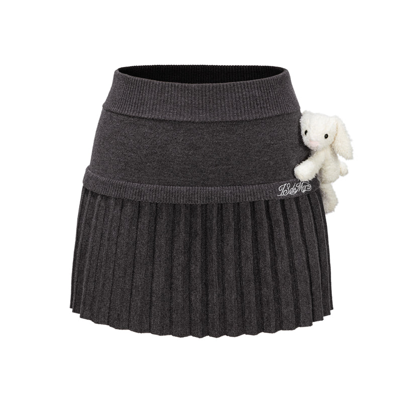 13DE MARZO Doozoo Knitted Pleated Skirt Dark Grey