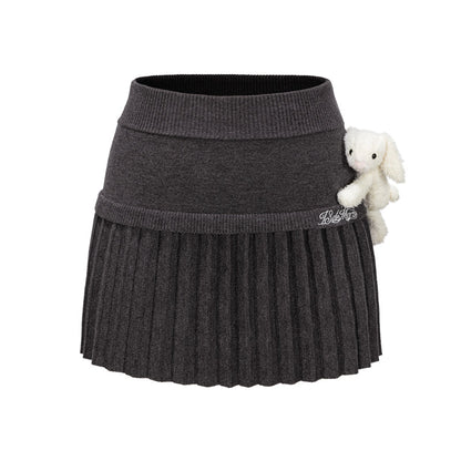 13DE MARZO Doozoo Knitted Pleated Skirt Dark Grey