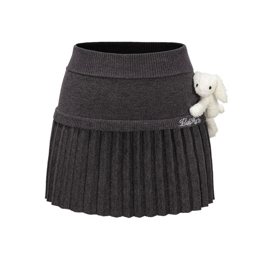 13DE MARZO Doozoo Knitted Pleated Skirt Dark Grey