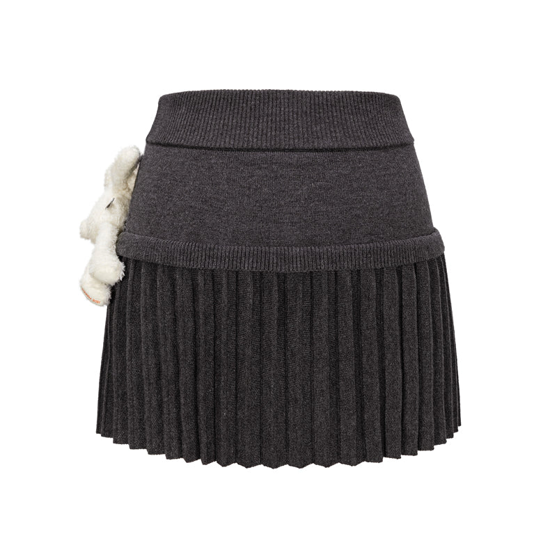 13DE MARZO Doozoo Knitted Pleated Skirt Dark Grey