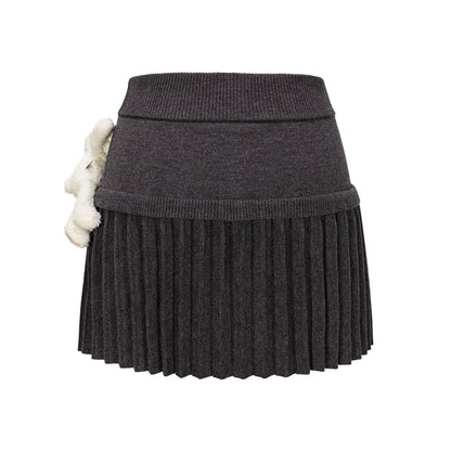 13DE MARZO Doozoo Knitted Pleated Skirt Dark Grey