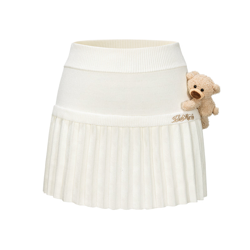 13DE MARZO Doozoo Knitted Pleated Skirt White