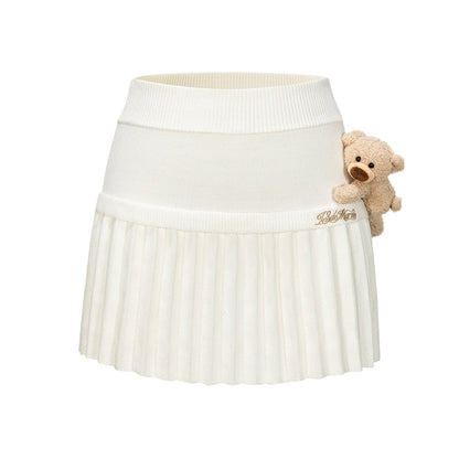 13DE MARZO Doozoo Knitted Pleated Skirt White