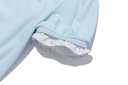 13DE MARZO Smocked Puff Sleeve Polo Style T-shirt Blue