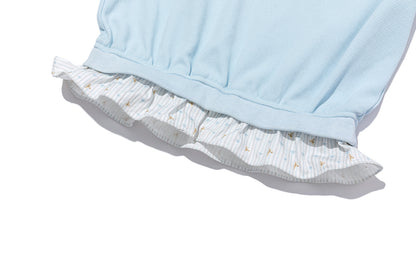 13DE MARZO Smocked Puff Sleeve Polo Style T-shirt Blue