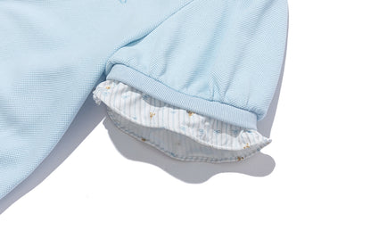 13DE MARZO Smocked Puff Sleeve Polo Style T-shirt Blue