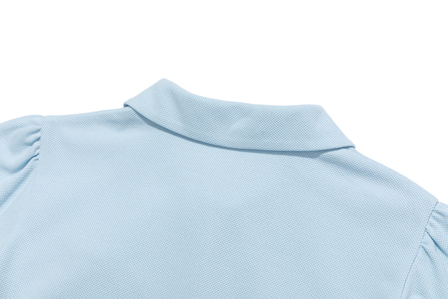 13DE MARZO Smocked Puff Sleeve Polo Style T-shirt Blue