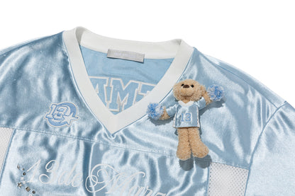 13DE MARZO Bear Cheerleader Satin Jersey T-shirt Blue