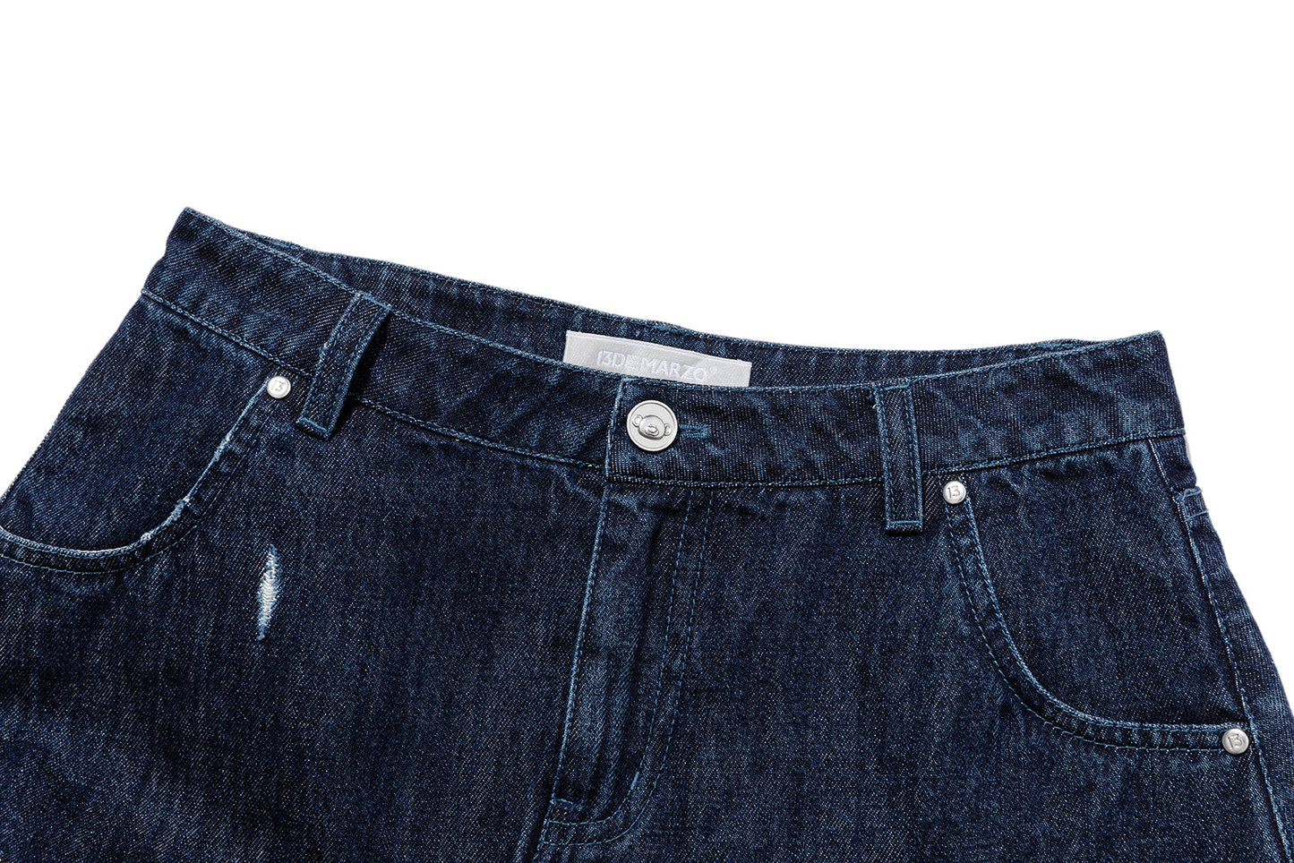 13DE MARZO Two-piece Style Smocked Denim Skirt Navy Blue