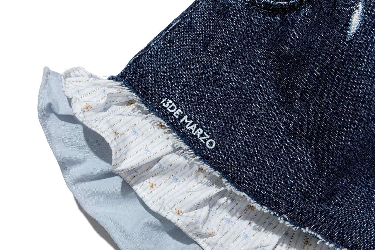 13DE MARZO Two-piece Style Smocked Denim Skirt Navy Blue