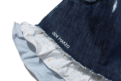 13DE MARZO Two-piece Style Smocked Denim Skirt Navy Blue
