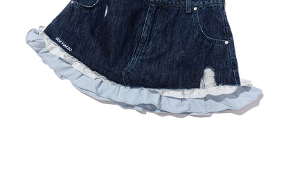 13DE MARZO Two-piece Style Smocked Denim Skirt Navy Blue