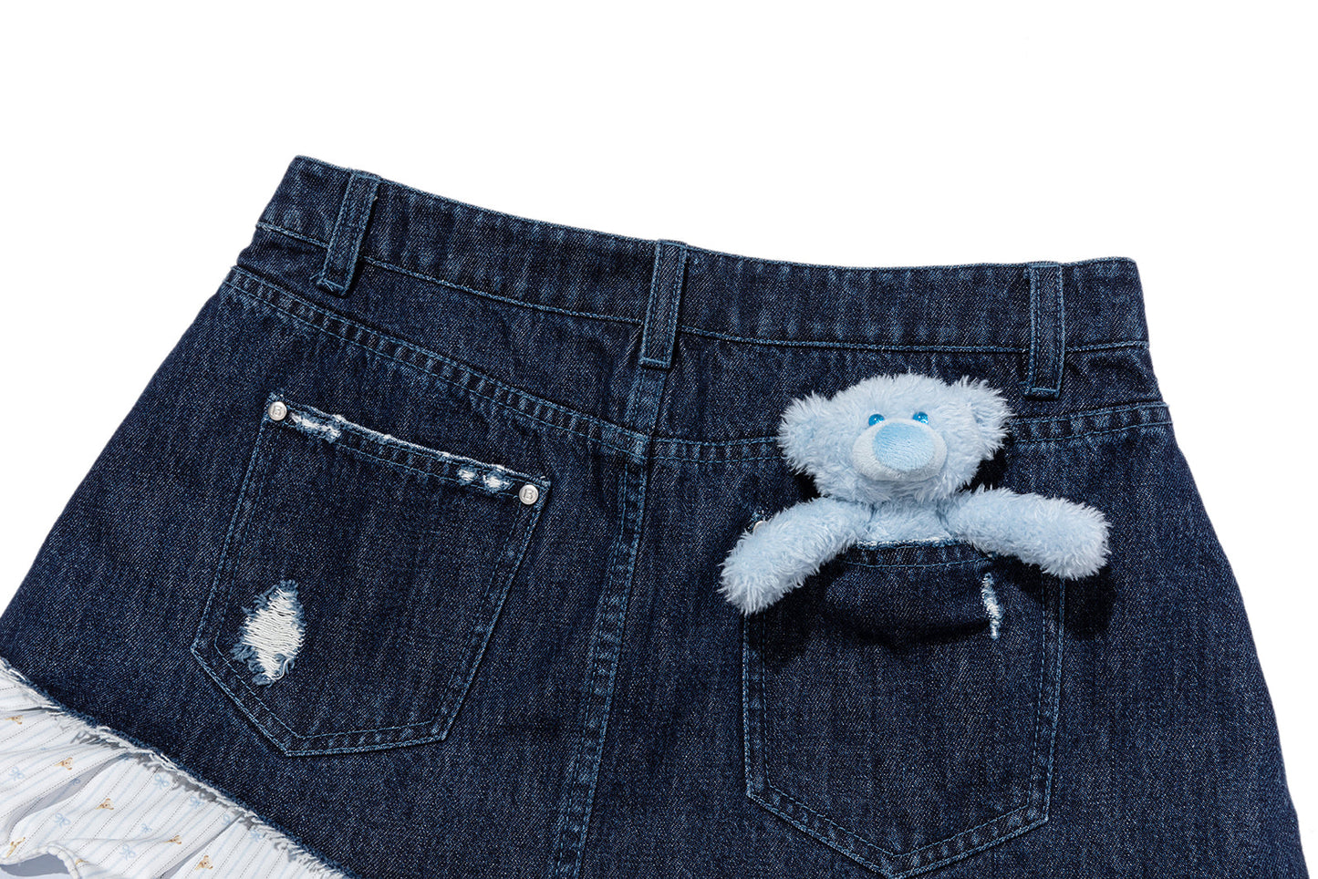 13DE MARZO Two-piece Style Smocked Denim Skirt Navy Blue