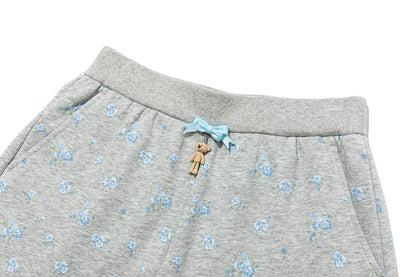 13DE MARZO Floral Print Sweatpants Shorts Grey