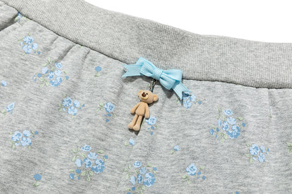 13DE MARZO Floral Print Sweatpants Shorts Grey