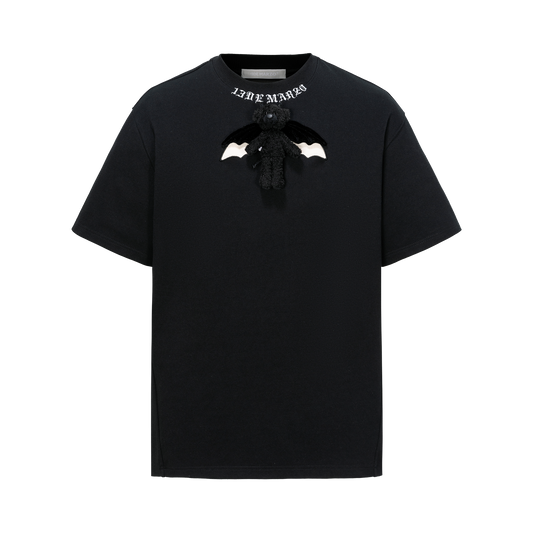 13DE MARZO Angel Devil Hollow Out T-Shirt Black