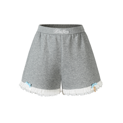 13DE MARZO Lace Trim Crop Sweatpants Grey