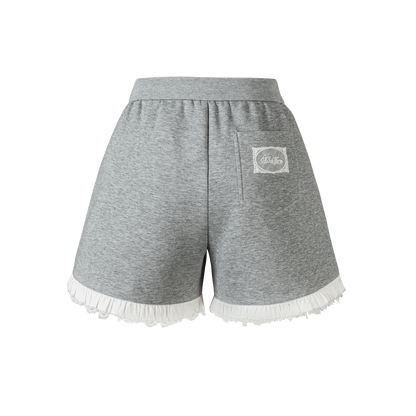 13DE MARZO Lace Trim Crop Sweatpants Grey