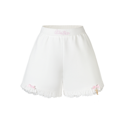 13DE MARZO Lace Trim Crop Sweatpants White