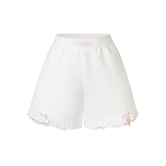 13DE MARZO Lace Trim Crop Sweatpants White