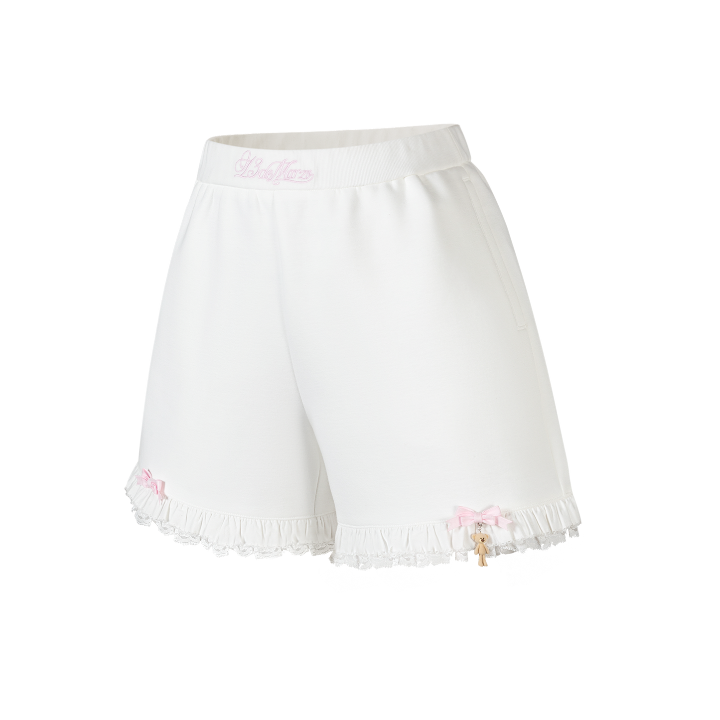 13DE MARZO Lace Trim Crop Sweatpants White