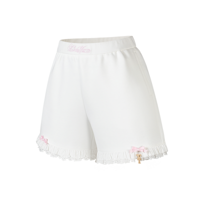 13DE MARZO Lace Trim Crop Sweatpants White