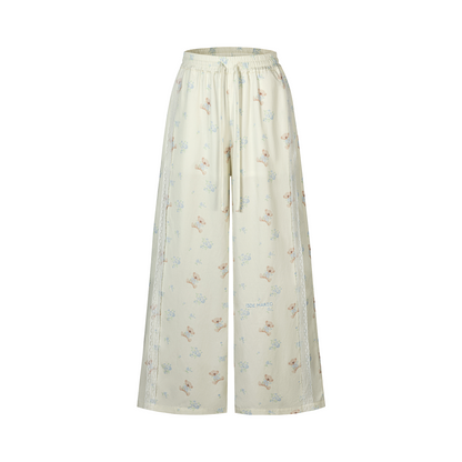 13DE MARZO All-Over Floral Print Loose Pants Beige