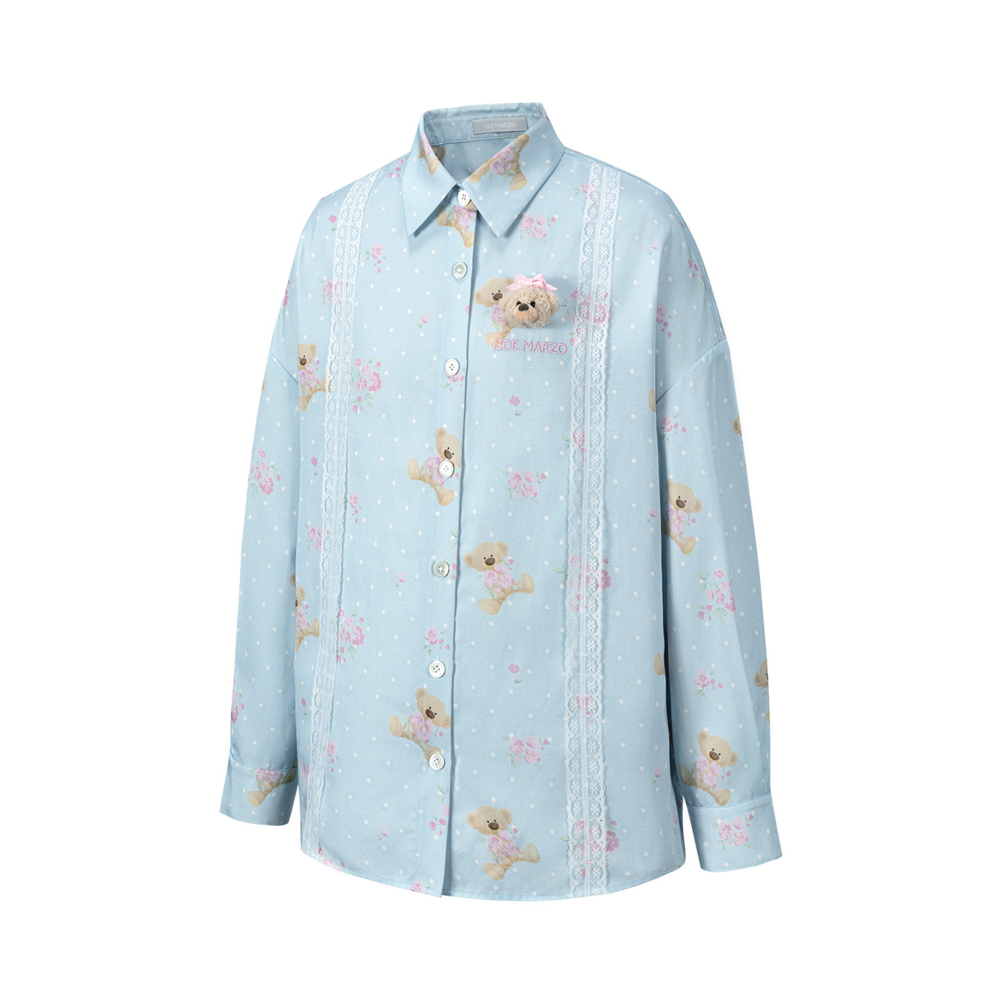 13DE MARZO All-Over Floral Print Shirt Blue