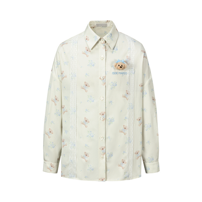 13DE MARZO All-Over Floral Print Shirt Beige