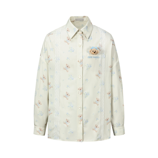 13DE MARZO All-Over Floral Print Shirt Beige