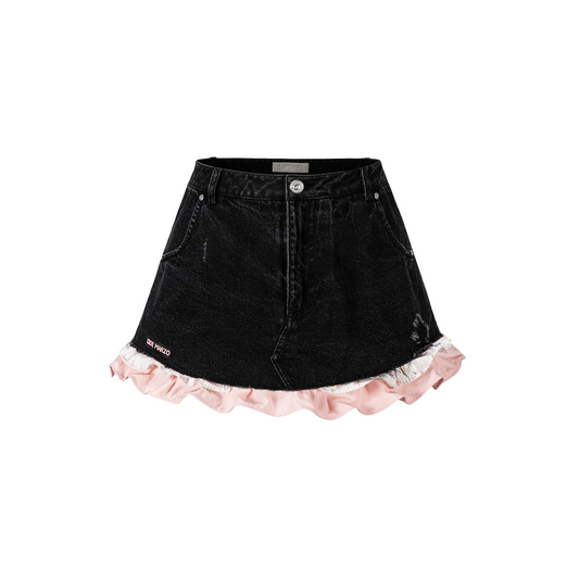 13DE MARZO Two-piece Style Smocked Denim Skirt Black