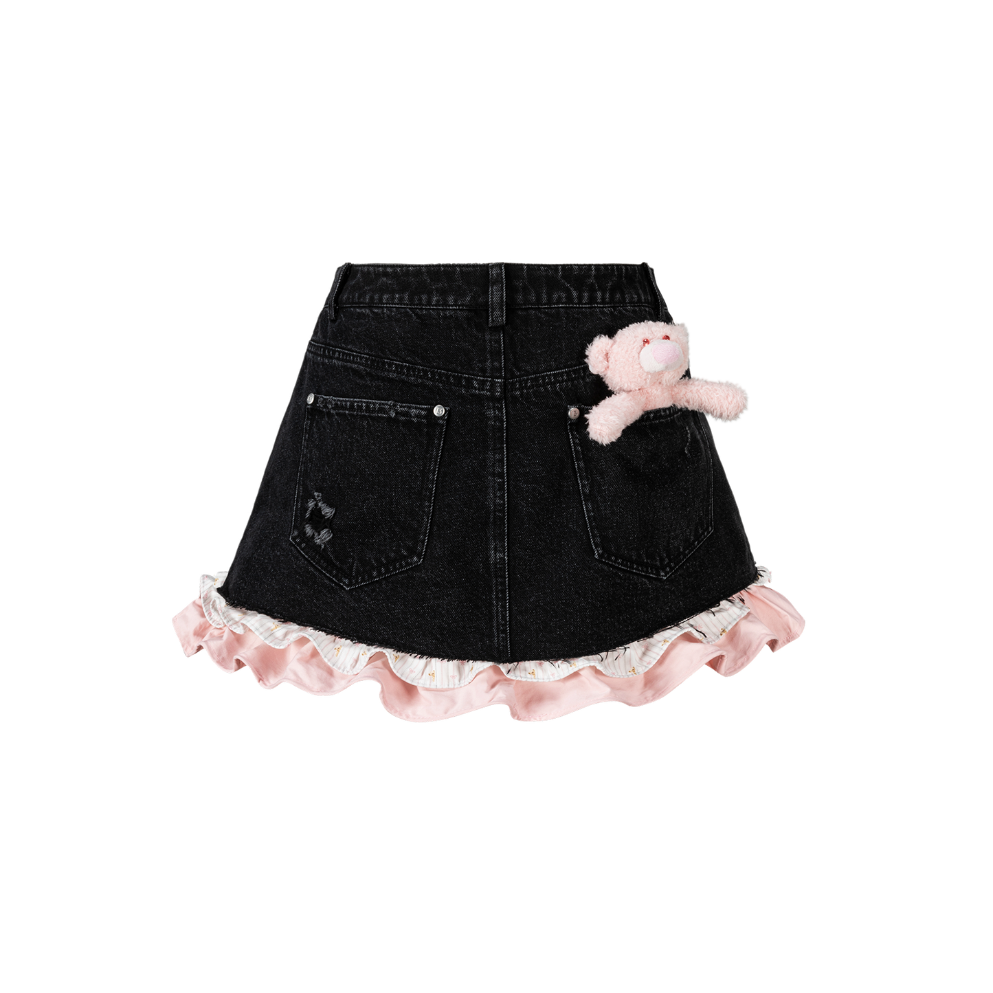 13DE MARZO Two-piece Style Smocked Denim Skirt Black