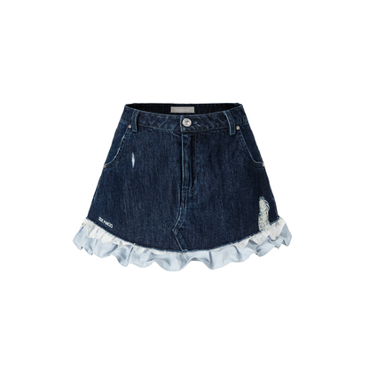 13DE MARZO Two-piece Style Smocked Denim Skirt Navy Blue