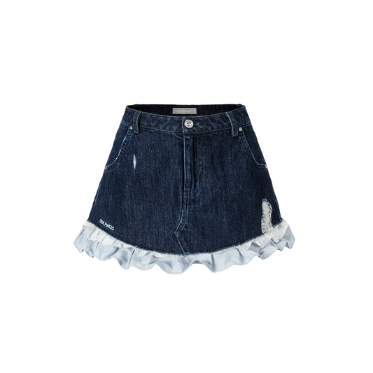 13DE MARZO Two-piece Style Smocked Denim Skirt Navy Blue